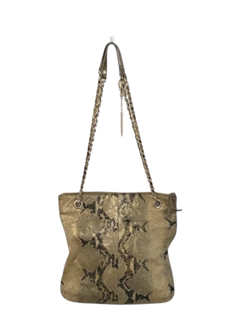 DKNY ᪥ Crossbody Leather Convertible Bag ᪥ Double Chain ᪥ Metallic Python Print - Picture 13 of 16